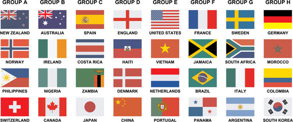 Flags of different countries with text on a white background