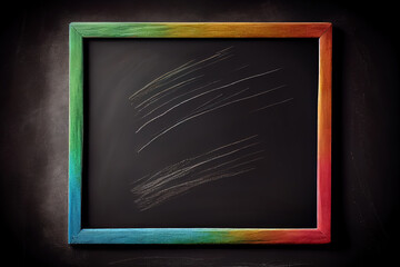 Background for congratulations, greeting cards. fresh spring tulips flowers with chalkboard for text. Generative Ai