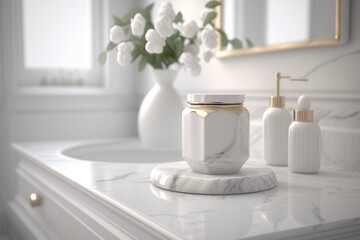 Fototapeta na wymiar Edles schönes Badezimmer Waschbecken in Weiß, ai generativ