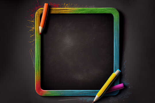 School or college blackboard background with colourful chalk. Generative Ai