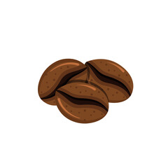 Brown fresh roasted coffee beans isolated on white. Aromatic grains for preparation hot caffeine drinks. Vector composition for cafeteria icon. Aroma arabica seeds illustration