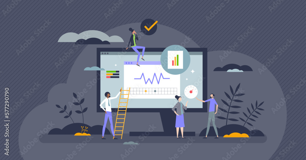Wall mural core web vitals and website performance evaluation tiny person concept. check business page speed, i