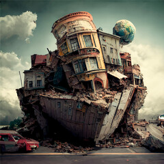 Fototapeta na wymiar Eartquake, damaged building, Turkey, Syria, World is Change.