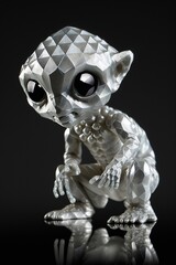 Kleine putzige 3D Alien Sammler Figur aus Plastik in Silber, ai generativ