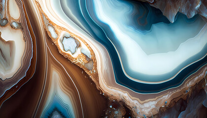 Subtle soft white blue and brown onyx gemstone texture. Generative AI illustration