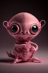 Kleine putzige Rosa Alien Figur aus Plastik, ai generativ