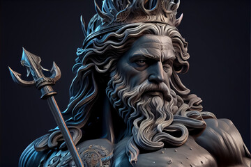 illustration of Neptune Poseidon from legend of the lost city of Atlantis . AI - obrazy, fototapety, plakaty