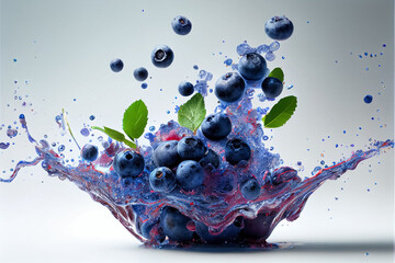 Fototapeta na wymiar illustration of fresh blueberry fruit with water splash on white background