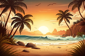 Fototapeta na wymiar tropical beach background with sunset