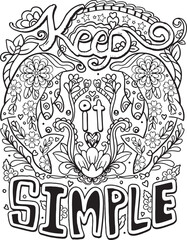 Keep it simple. Dolphins outline and flower design. Hand-drawn with inspiration word. Doodles art for Valentine's day or greeting cards. Coloring for adults and kids. Vector Illustration.
