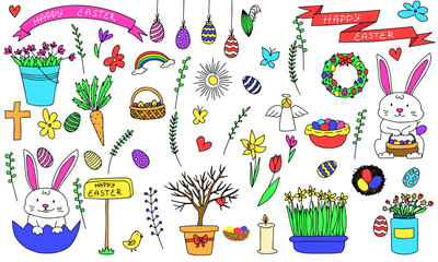 Doodle colorful elements for Easter holiday. Clip art Easter symbol. Vector illustration