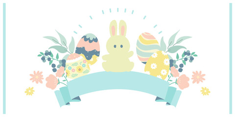うさぎとイースターなイラスト素材　1:2 ベクター 文字なし