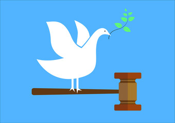 Peace Dove with Judge Wood Hammer vector illustration, flat design