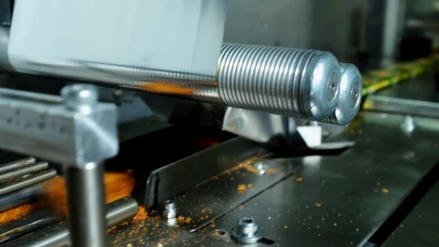 Industrial food factory or bakery, cookies on automated production line or conveyor belt, 