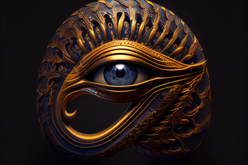 illustration of eye with a tear egyptian icon black background. AI - obrazy, fototapety, plakaty