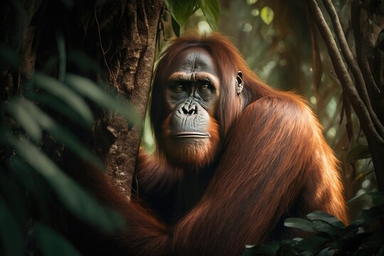portrait of an orang utan, ditigal photography, illustration, ai art