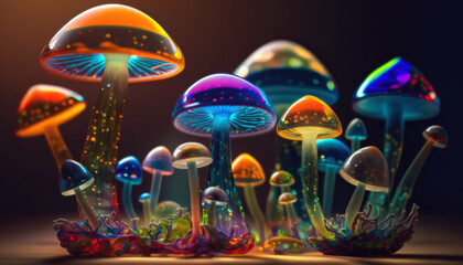 illustration glass multicolored mushrooms