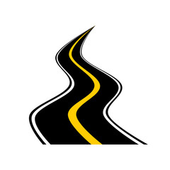 Black asphalt winding road icon flat vector design