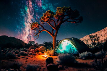Camping under the shining stars of the night sky Generative AI - obrazy, fototapety, plakaty