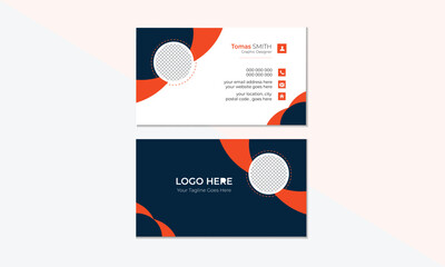 Modern Business card design template . Navy Blue  corporate business card, name card template ,horizontal simple clean layout design . 