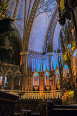 Magnificent opulent splendid baroque gothic church cathedral basilica interiors with stucco,...