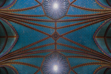 Magnificent opulent splendid baroque gothic church cathedral basilica interiors with stucco,...