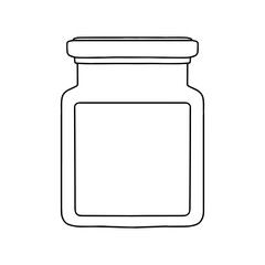 Jar with lid and label. Outline vector realistic mockup.