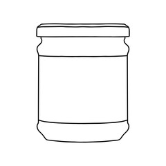 Jar with lid and label. Outline vector realistic mockup.