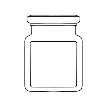 Jar with lid and label. Outline vector realistic mockup.