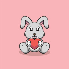 Obraz na płótnie Canvas cute valentine rabbit giving love for you cartoon illustration