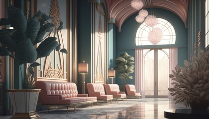 Hotel reception hall Interior generative AI illustration