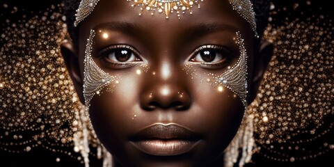 Junge hübsche afroamerikanische Frau mit tollem Make-Up Porträt Nahaufnahme, ai generativ