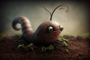 earthworm created using Generative AI Technology - obrazy, fototapety, plakaty