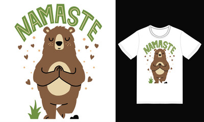 Cute bear yoga illustration with tshirt design premium vector