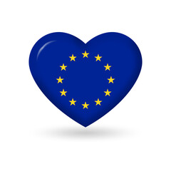 EU heart flag 3d icon. European Union symbol, sing or logo. Vector illustration.