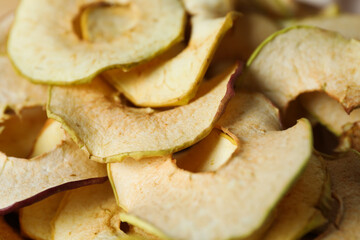 Concept of tasty food, dried apple chips