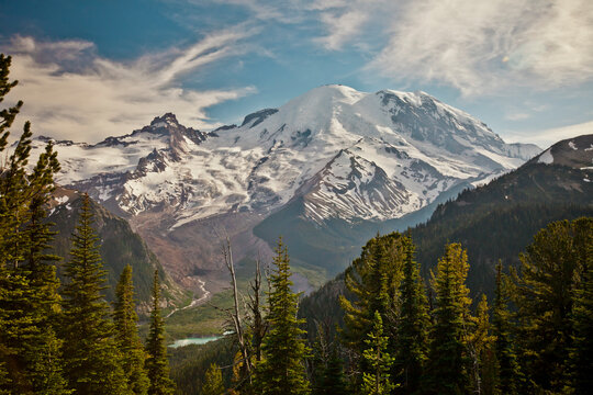The northest face of Mount Ranier and the Winthrop Glacier in Mount Ranier National Park