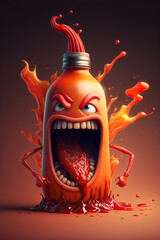Screaming Hot Sauce Bottle Character, Generative AI