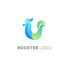 Vector logo illustration rooster gradient colorful style