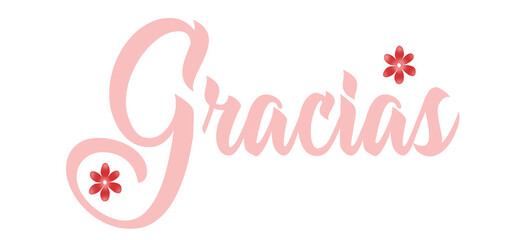 gracias - thank you written in espagnol - Pink color with flower - background with color spots - image, poster, placard, banner, postcard, card.  png 
 - obrazy, fototapety, plakaty