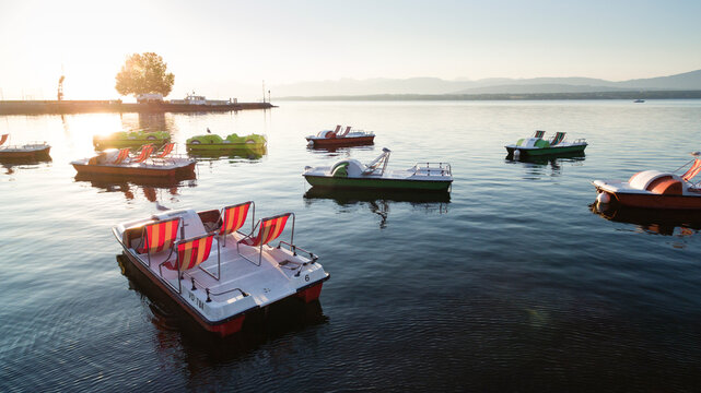View Of Pedal Boats On Lake Geneva