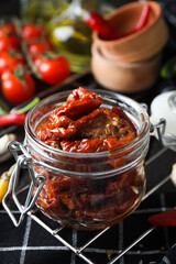 Concept of tasty food - sun-dried tomato