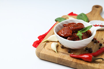 Concept of tasty food - sun-dried tomato, space for text