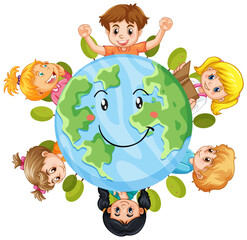 Earth planet with cartoon characters