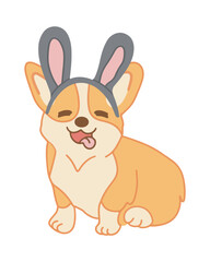 Corgi dog vector cartoon illustration. Cute friendly welsh corgi puppy sitting, smiling with tongue out isolated on white. Pets, animals, canine theme design element in contemporary simple flat style
