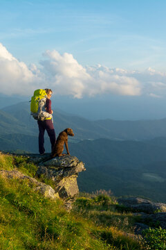 A woman hiking on the Roan Highlands near  Bakersville, North Carolina.