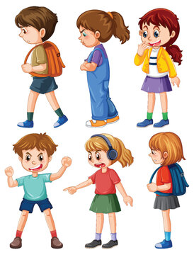 Set of bully kids cartoon character