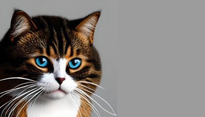 black and white brown cat with blue eyes gray background
artificial intelligence