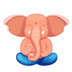 Little cute Ganesh, religious traditional god elephant blue color in cartoon character isolated on white background.