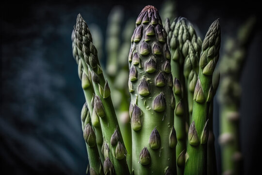 Vegetable themed, healthy cooking concept. Premium Close up shot of Asparagus. Generative AI.